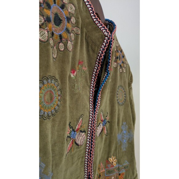 Zara Embroidered Velvet Jacket S Floral Boho Indie Retro Hippie Art Olive Green - Picture 5 of 14